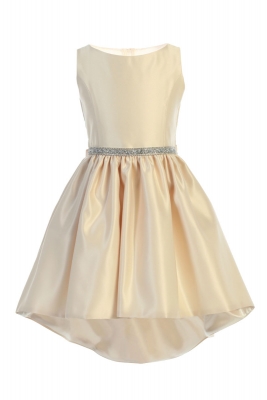 Girls Dress Style 801 - Champagne High-Low Satin Cocktail Dress with Pockets