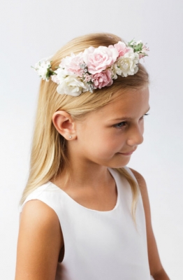Girls Floral Bridal Quality Headwreath - Style 117- Floral with Back Ribbon