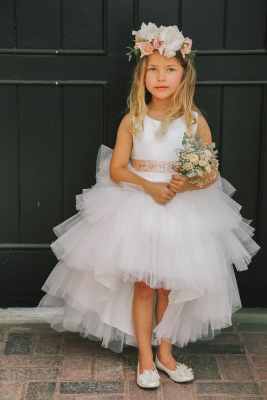 Girls Dress Style 5658 - Satin and Tulle High Low Dress In White