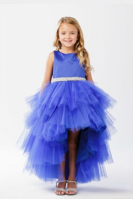 Girls Dress Style 5658 - Satin and Tulle High Low Dress In Royal Blue