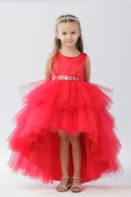 Girls Dress Style 5658 - Satin and Tulle High Low Dress In Red