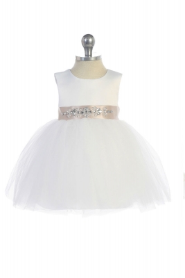 Girls Dress Style 5700 - Satin and Tulle Dress with Beaded Ribbon in Choice of Color