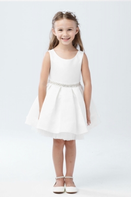 Girls Dress Style 5745 - Short Satin and Tulle Dress In Ivory