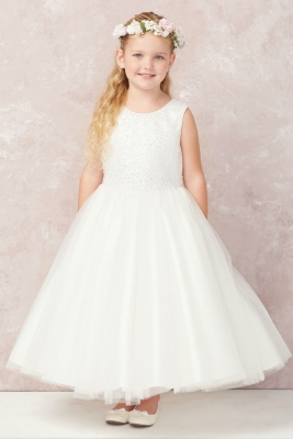 Girls Dress Style 5752 - Sleeveless Embroidered Beaded Gown in Ivory