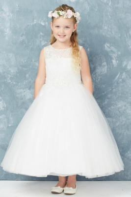 Girls Dress Style 5753 - Sleeveless Embroidered Beaded Gown in Ivory