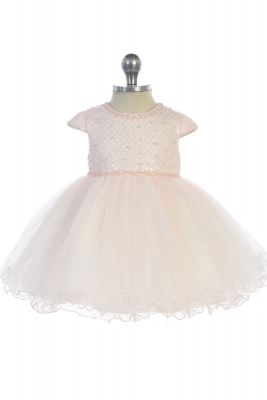 Girls Dress Style 5758s - Short Sleeve Beaded Bodice and Tulle Dress in Choice of Color