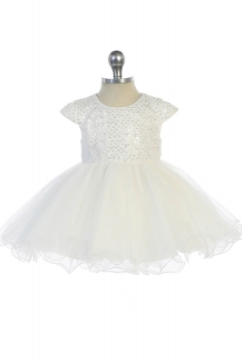 Girls Dress Style 5758s - Short Sleeve Beaded Bodice and Tulle Dress in Choice of Color