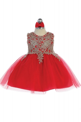 Girls Dress Style 5771s - RED Short Gown with Metallic Embroidery Embellishments