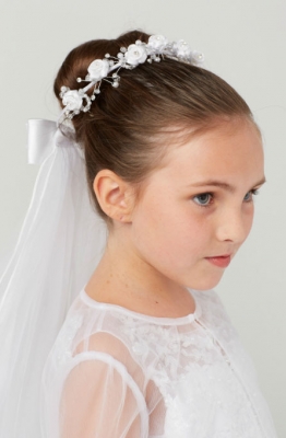 Girls Head Wreath with Veil - Style 777- WHITE only