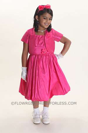Flower Girl Dress Style 9200- Taffeta Bubble Dress with Matching Jacket with Floral Detailing