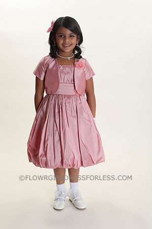 Flower Girl Dress Style 9200- Taffeta Bubble Dress with Matching Jacket with Floral Detailing