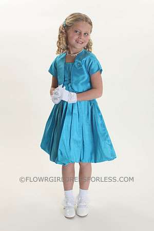 Flower Girl Dress Style 9200- Taffeta Bubble Dress with Matching Jacket with Floral Detailing