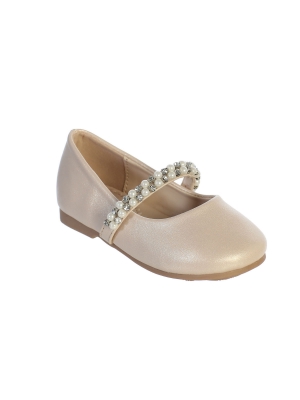 Girls Shoe Style S116 - Infant and Toddler Shoe with Rhinestone and Pearl Strap in Nude Pink