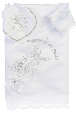 Baptism and Christening Satin ANGEL Blanket Style- 3 piece set in Choice of Language