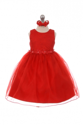 Girls Dress Style 028 - Floral Lace Dress with Headband in Choice of Color