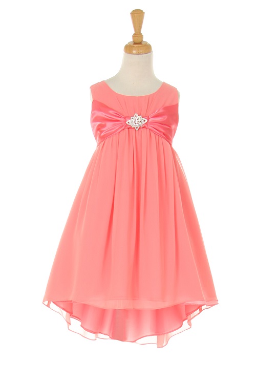 KK_2055CO Girls Dress Style 2055 CORAL Chiffon Dress with