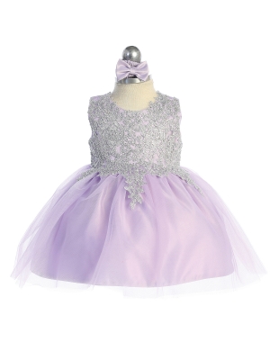Girls Dress Style 5771s - LILAC Short Gown with Metallic Embroidery Embellishments