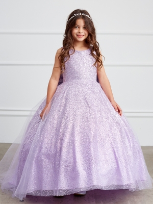Glitter Train Dress with Big Bow in Lilac
