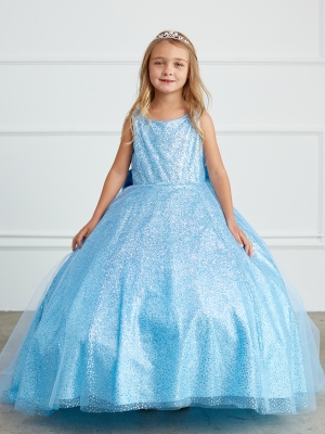 Glitter Train Dress with Big Bow in Sky Blue