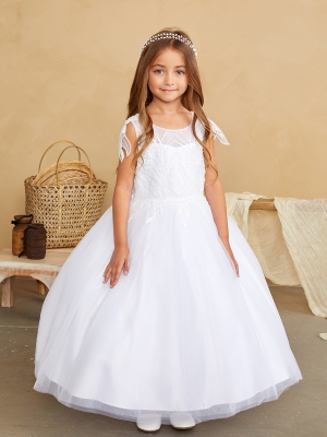 White Sequin Applique Dress with Shoulder Accent