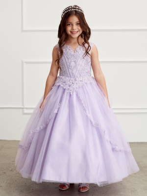 Illusion Neckline Dress with Split Lace Tulle Skirt in Lilac