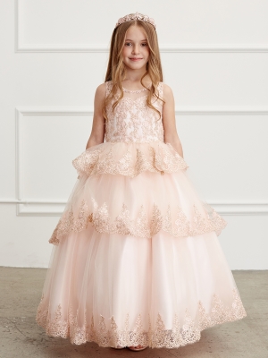 Rose Gold Ruffle Lace Pageant Dress
