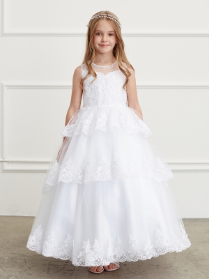 White Ruffle Lace Pageant Dress