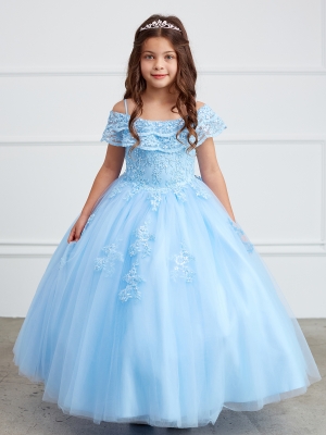 Sky Blue Ruffle Bodice Dress with Floral Lace Skirt