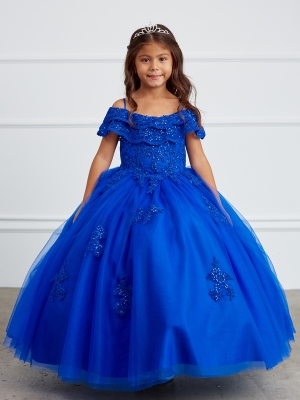Royal Blue Ruffle Bodice Dress with Floral Skirt
