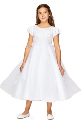 SALE - WHITE Satin Cap Sleeve Beaded Dress