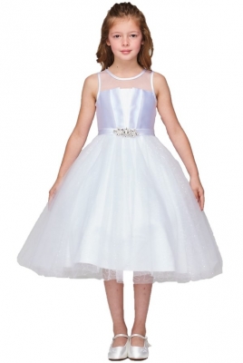 White Satin Pleated Bodice Dress with Sparkle Tulle Skirt