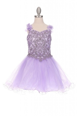 Lilac Beaded Dress with Floral Straps and Glitter Tulle Skirt