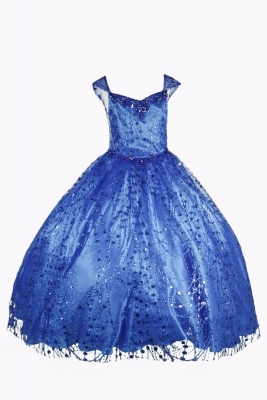 Royal Blue Metallic Glitter Dress with Corset Back