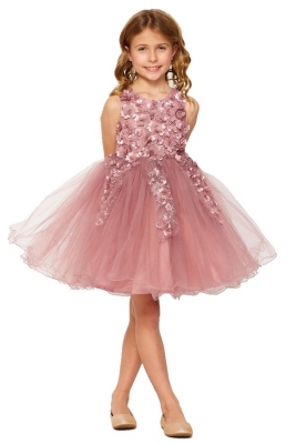 Mauve Multi Layered Tulle Dress with Hand Crafted 3D Flowers