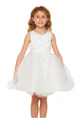 White Multi Layered Tulle Dress with Hand Crafted 3D Flowers