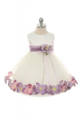 Infant White or Ivory Dress with Choice of Sash and Petal Color