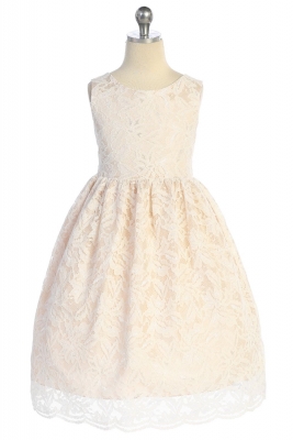 Champagne Lace V-Back Dress with Choice of Sash
