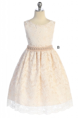 SALE Ivory Blush Lace V-Back Dress with Lace Sash