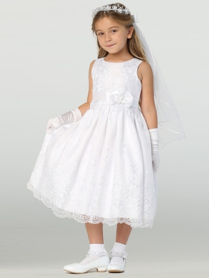 First Holy Communion Dress Style SP110- Embroidered Organza Gown with Ribbon
