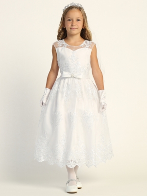 Corded Embroidered Tulle Dress with Sequins and Bow Accent - SP203