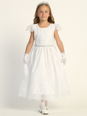 Short Sleeve Corded Embroidered Tulle Dress with Sequins - SP207
