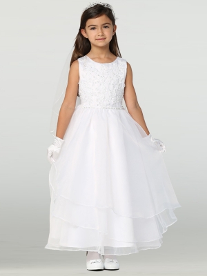 Style SP604 - WHITE Sleeveless Embroidered Organza Dress