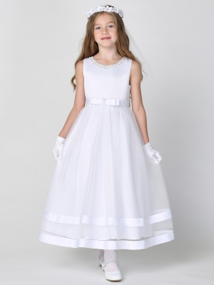 SALE Dress with Satin Bodice and Pearl Neckline - SP717