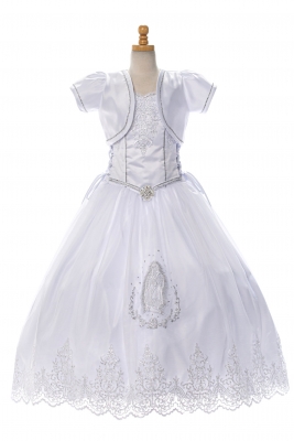 Virgin Mary Embroidered Dress with Spaghetti Straps and Bolero