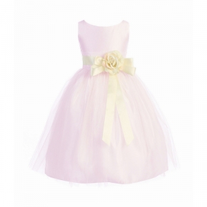 Girls Dress Style 402- PINK Sleeveless Satin and Tulle Dress