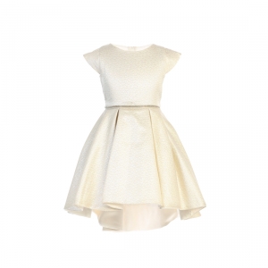 Girls Dress Style 827 - Ivory Shimmer High-Low Jacquard Cocktail Dress