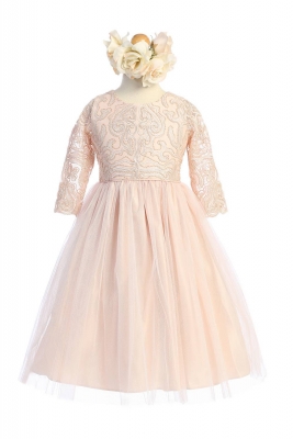 Blush 3/4 Sleeve Embroidered Lace Dress