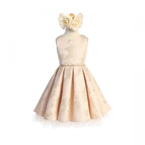 Girls Dress Style 933 - Blush Floral Jacquard Dress
