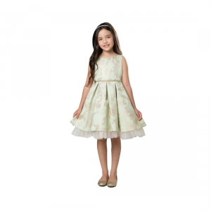 Girls Dress Style 933 - Mint Floral Jacquard Dress