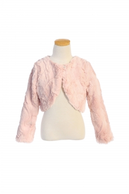 Blush Soft Marble Fur Jacket with Pearl Button Closure